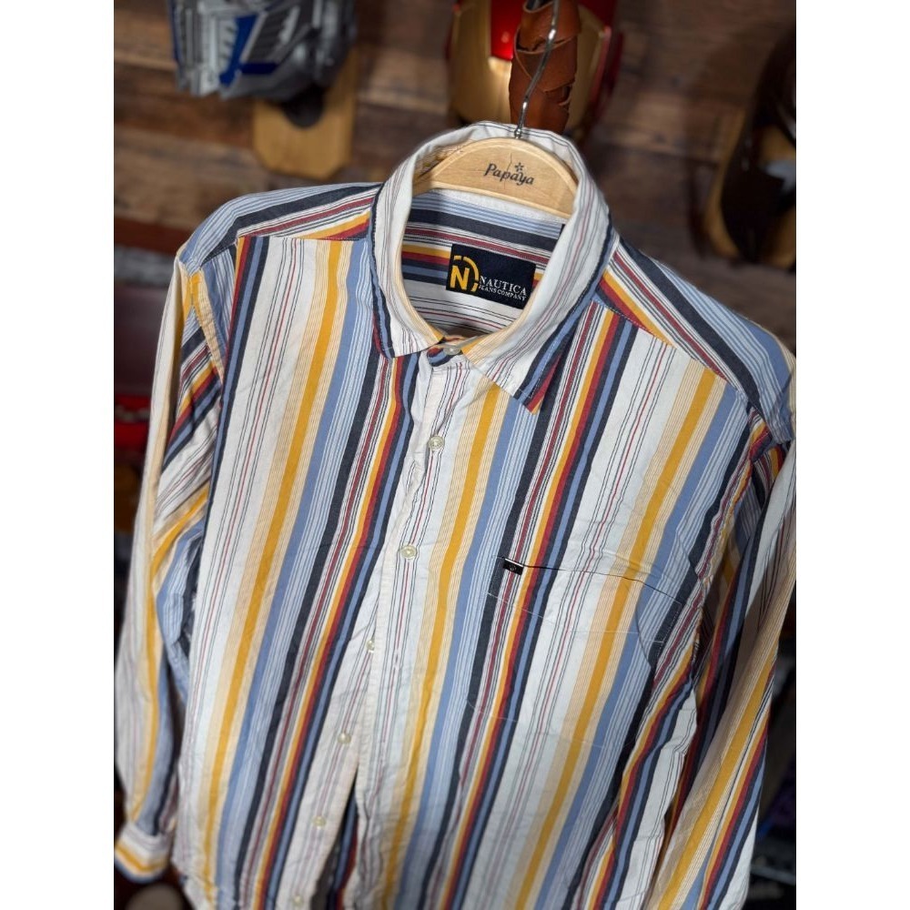 Y2K 00s NAUTICA Classic Fit Small Multicolor Stripe Shirt VINTAGE - Picture 2 of 8